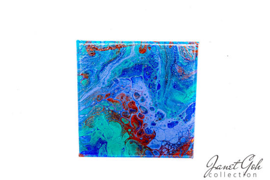 Picture of 8-inch Square - Blue Cells - Acrylic Pour Painting