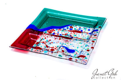 Picture of 11-inch Square Fused Glass Sushi Plate - Festival